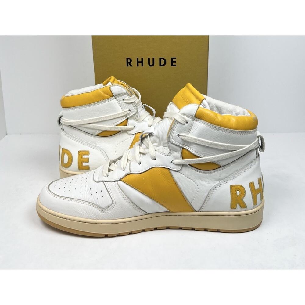Size 10US - Rhude Yellow Rhecess Leather High Top Sneakers💛 NEW/RETAIL $745! - Picture 5 of 10